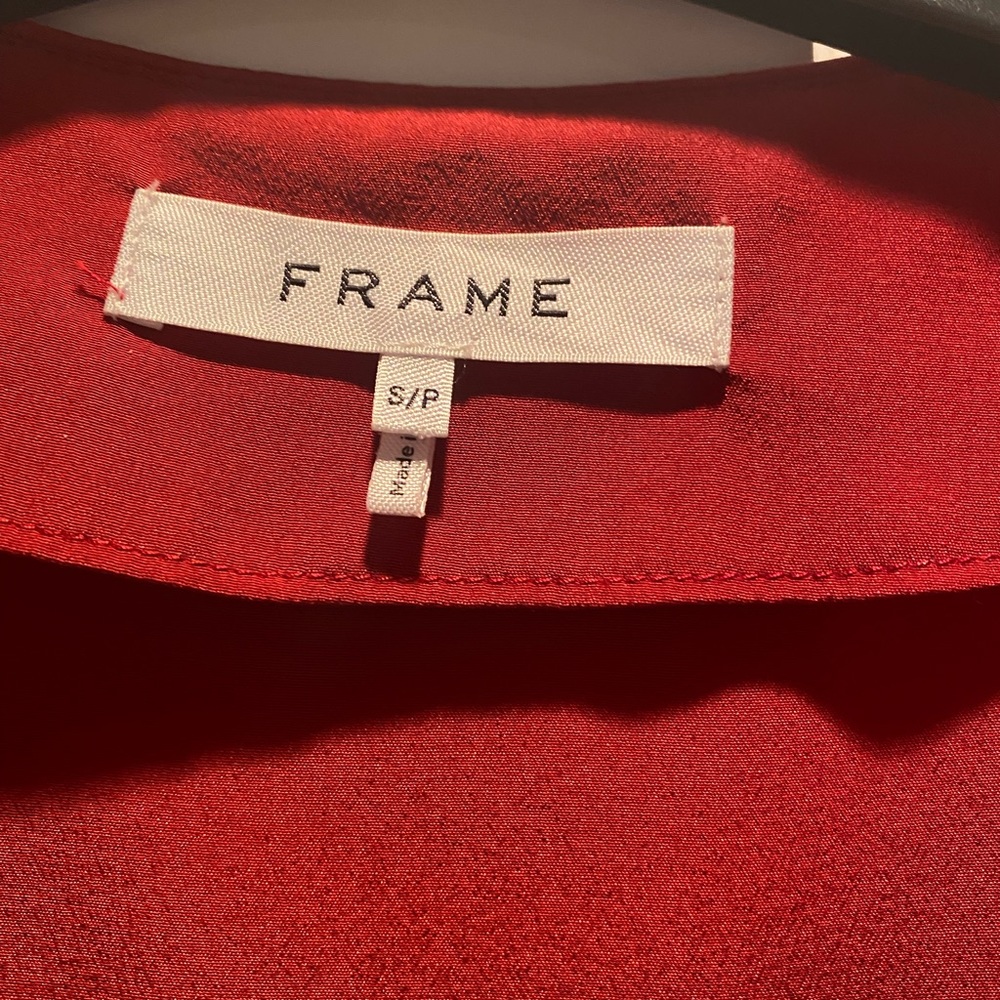 Frame size S, red 100% silk shirt sleeve blouse